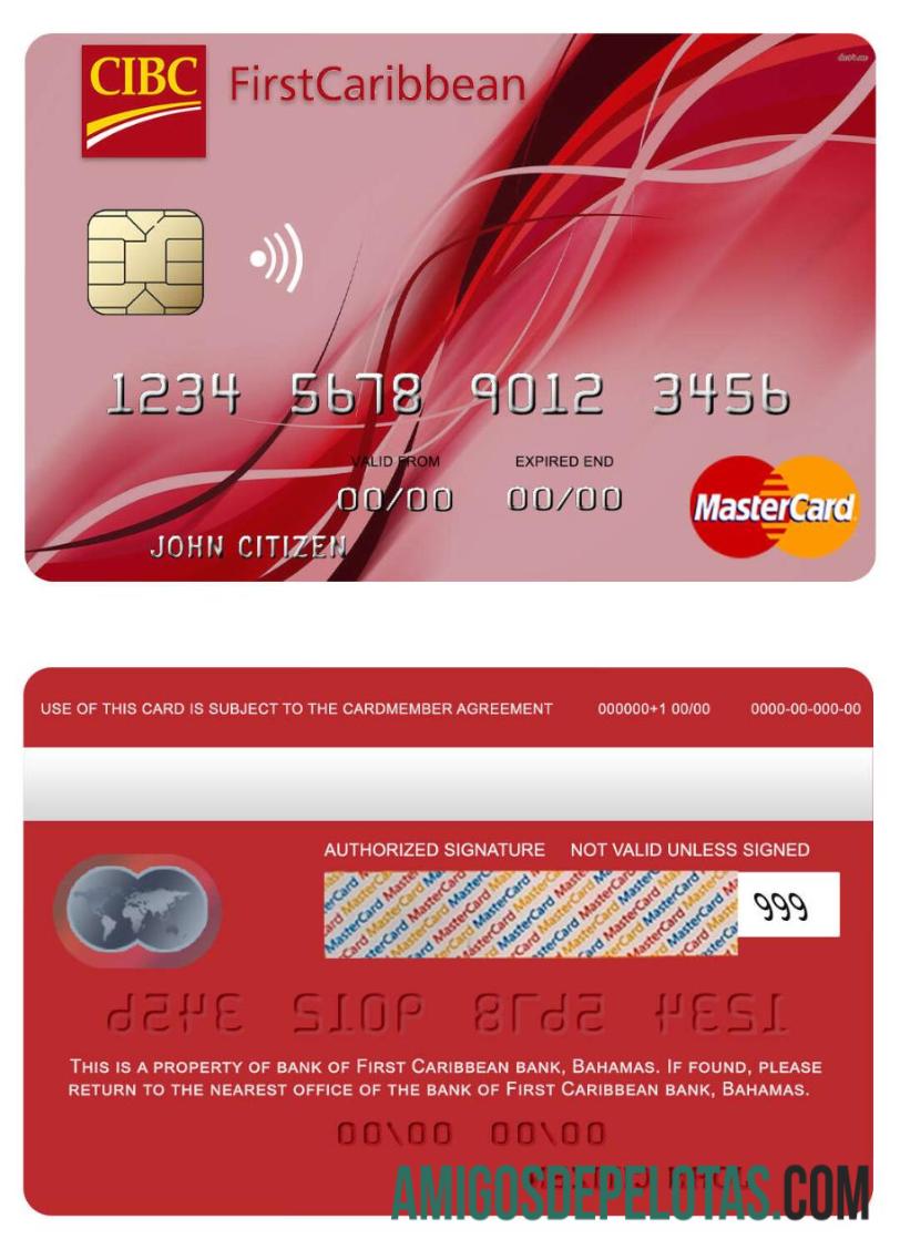 Bahamas FirstCaribbean International Bank Mastercard amostra